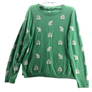 Talbots Sweater XL Green Polar Bear Knit Sweater